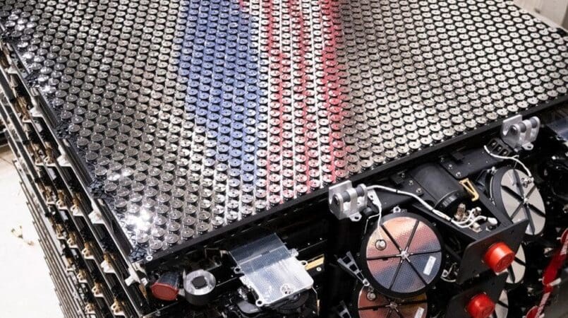 Stack of Starlink satellites before deployment